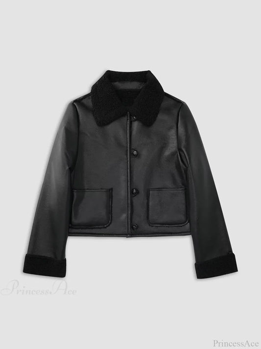 Dark Night Shearling Trendy Leather Flight Jacket Pu Jackets