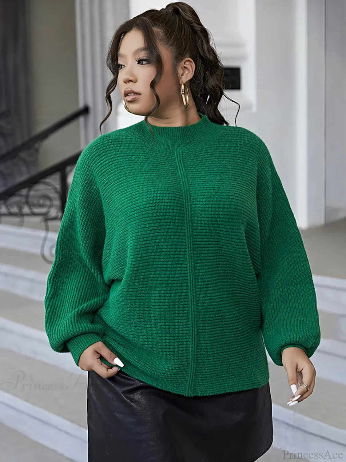 Dark Plus Size Casual Soft Long Sleeve Green Christmas Sweater / L Sweaters-L