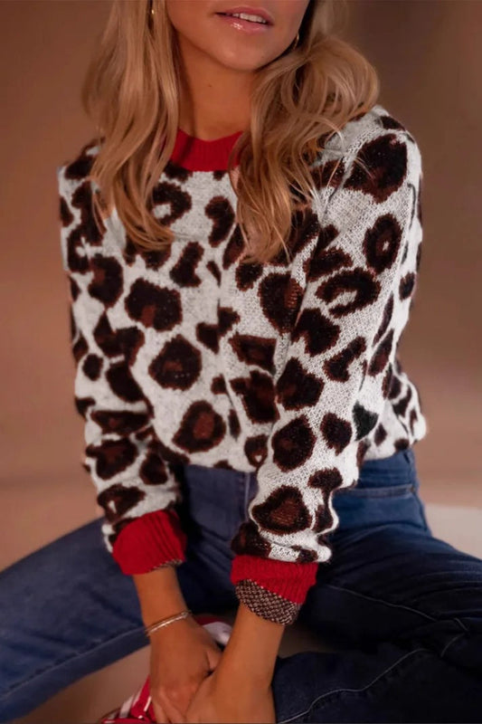 Colorblock Leopard Jacquard Sweater