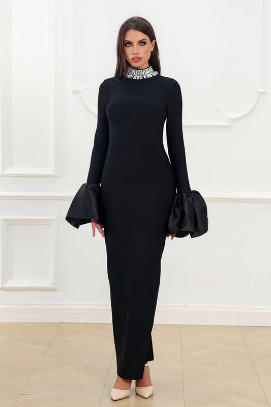 Sparkling Round Neck Long Sleeve Bubble Sleeve Formal Dress