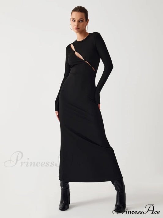 Diagonal Keyhole Long Trendy Sleeve Dress Dresses