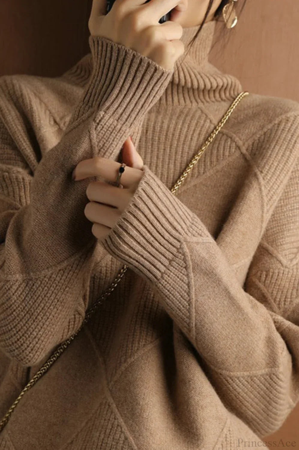 Diamond Pattern Turtleneck Loose Long-Sleeve Sweater