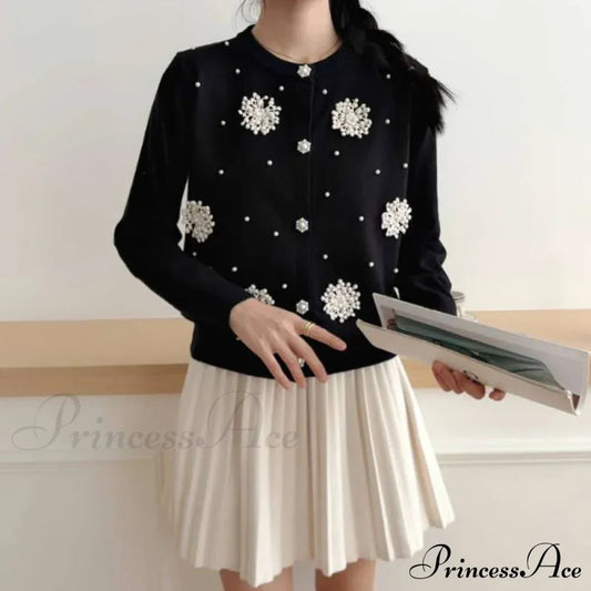 Diamonds Pearl Floral Slim O-neck Cardigan