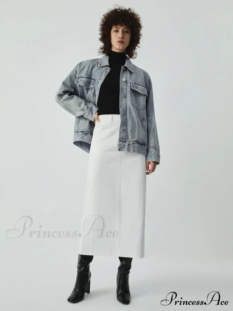 Distressed Detail Graceful Denim Jacket Coats-L