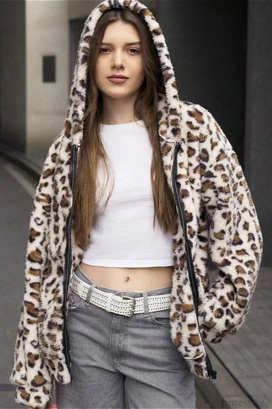 Double Fleece Printed Zipper Hooded Cardigan Hoodie