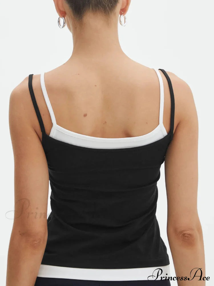 Double Layer Spaghetti Trendy Strap Cami Top Tank Tops & Camis