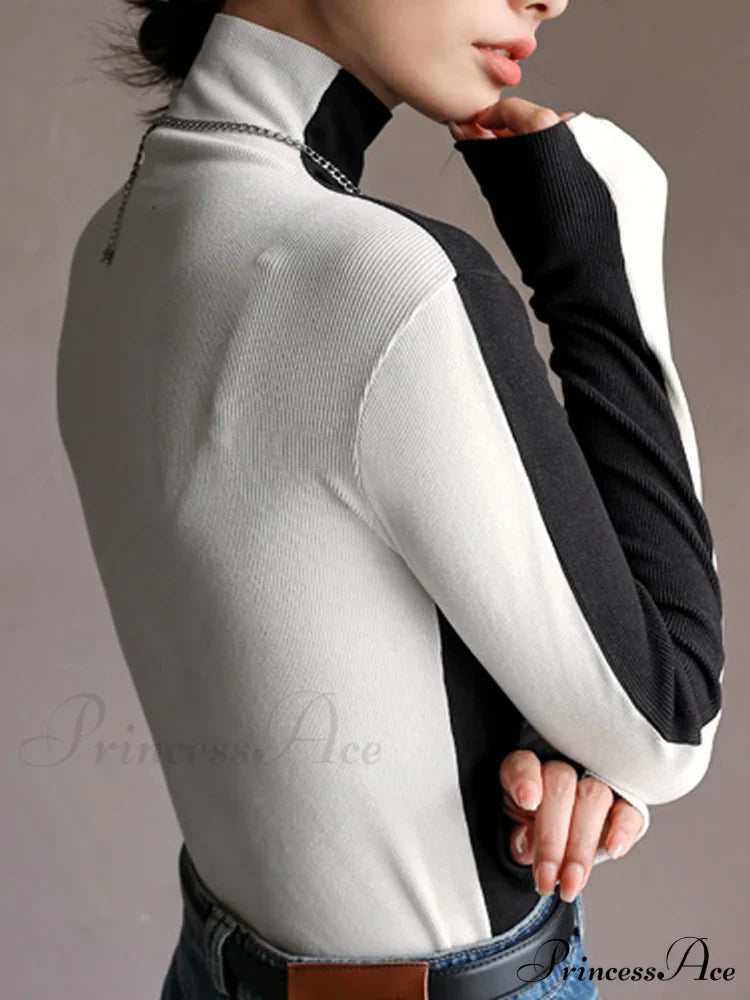 Double Sided Colorblock Trendy Long Sleeve Top T-Shirts