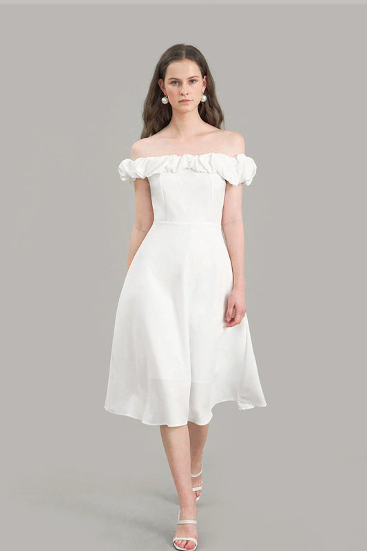 Satin Ruched Off-the-shoulder Cocktail Dress