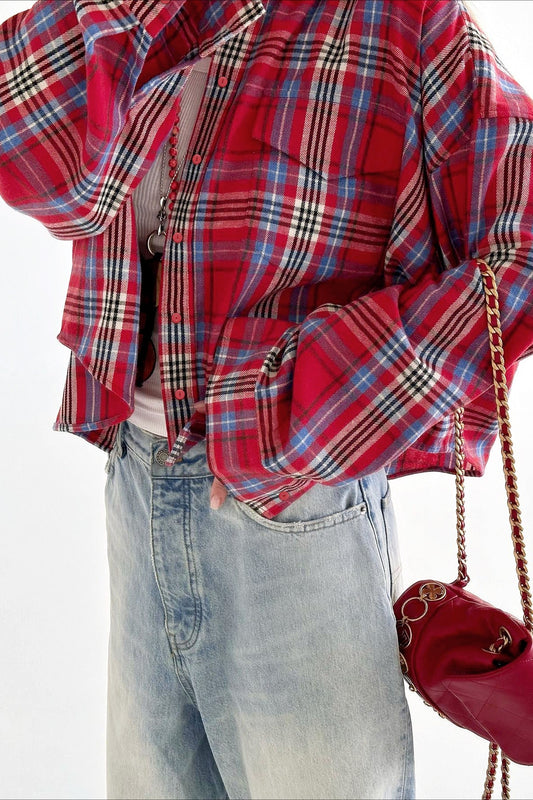 Vintage Plaid Long Sleeve Jacket