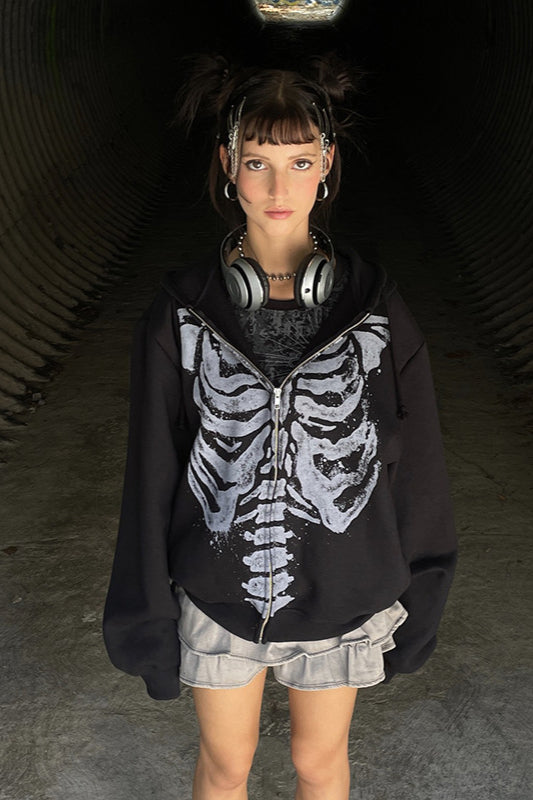 Skeleton Print Oversized Hoodie