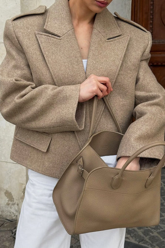 Vintage Solid Wool Blazer Wide-Collar Short Coat