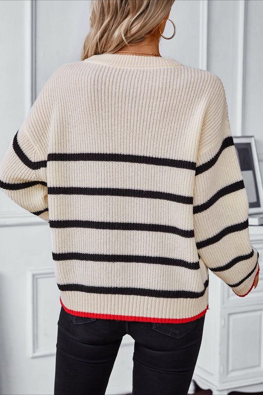 Color Block Stripe Pullover Knit Bloshope