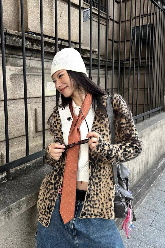 Leopard Print V Neck Knit Bloshope