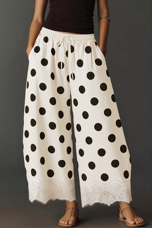 Polka Dot Drawstring Wide Leg Pants