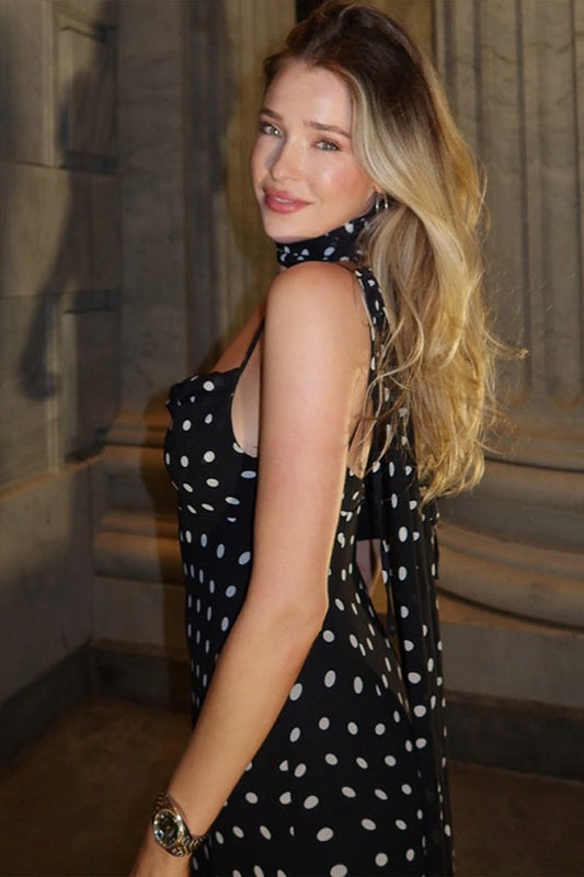 Polka Dot Scarf Neck Ruffled Cami Maxi Dress