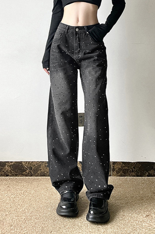 Washed Gradient Rhinestone Jeans