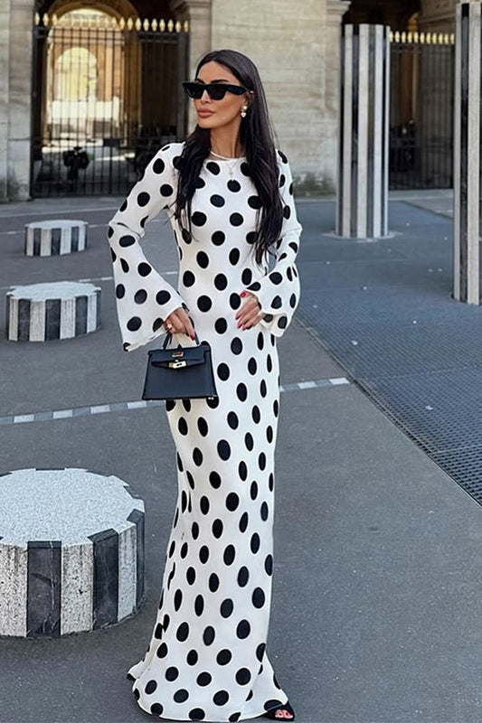 Chic Polka Dot Bell Sleeve Maxi Dress