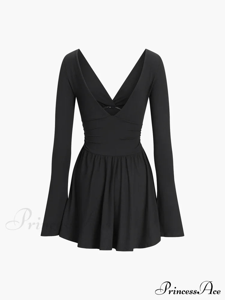 Effortless Plunge Graceful Skater Short Dress Dresses