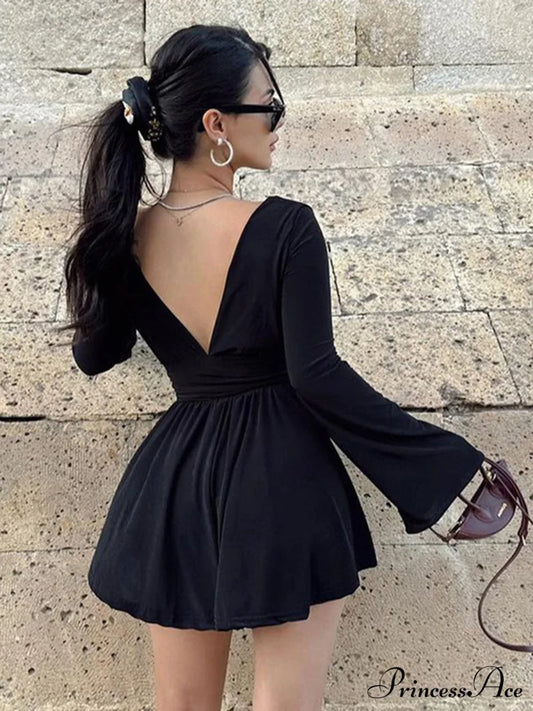 Effortless Plunge Graceful Skater Short Dress Dresses