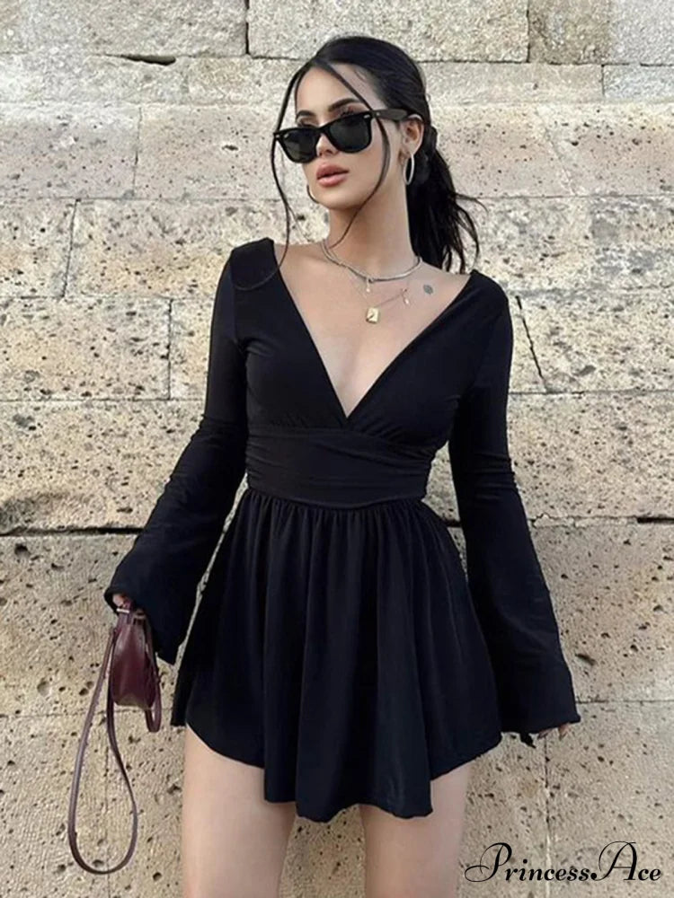 Effortless Plunge Graceful Skater Short Dress Dresses