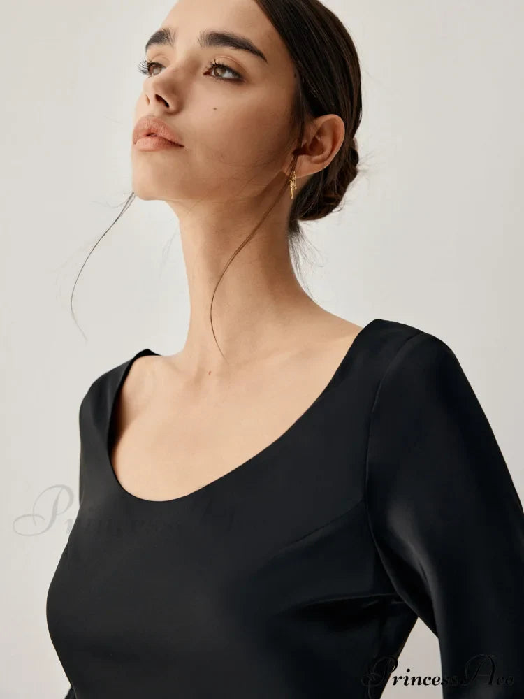 Effortless Satin Long Trendy Sleeve Dress Dresses