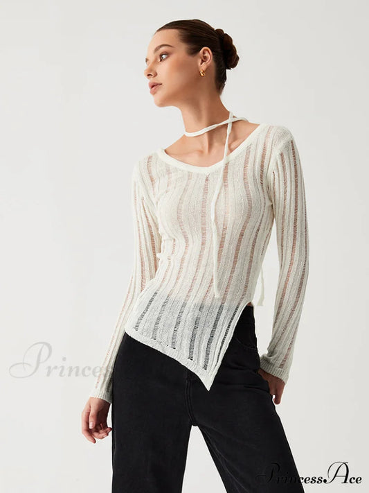 Effortless See Through Trendy Open Knit Top