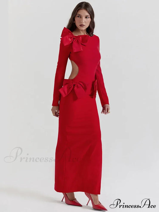 Elegant Bow Backless Sexy Chic Maxi Christmas Party Dress
