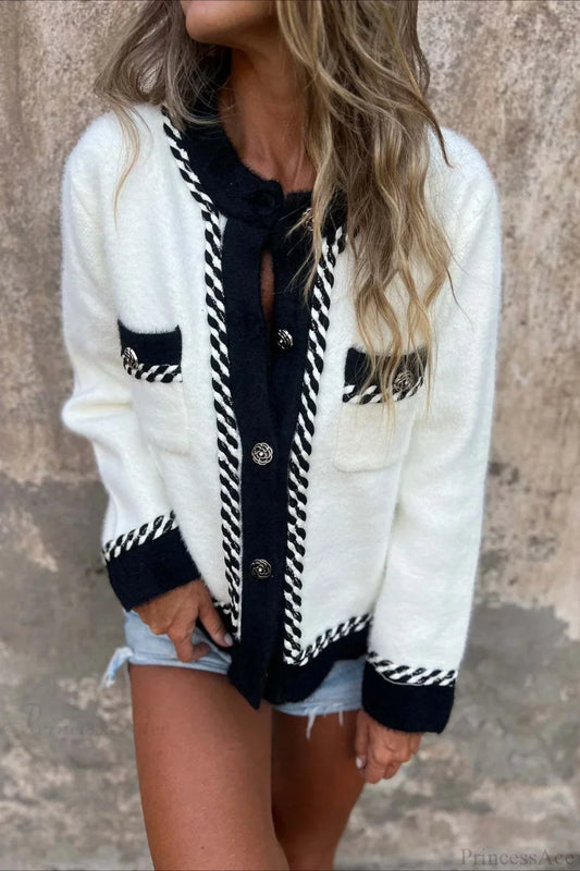 Elegant Chic Color Block Button Pocket Wool Coat