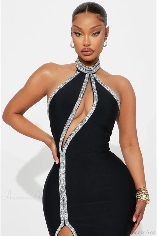 Elegant Halter Sleeveless High Waist Slit Evening Dress