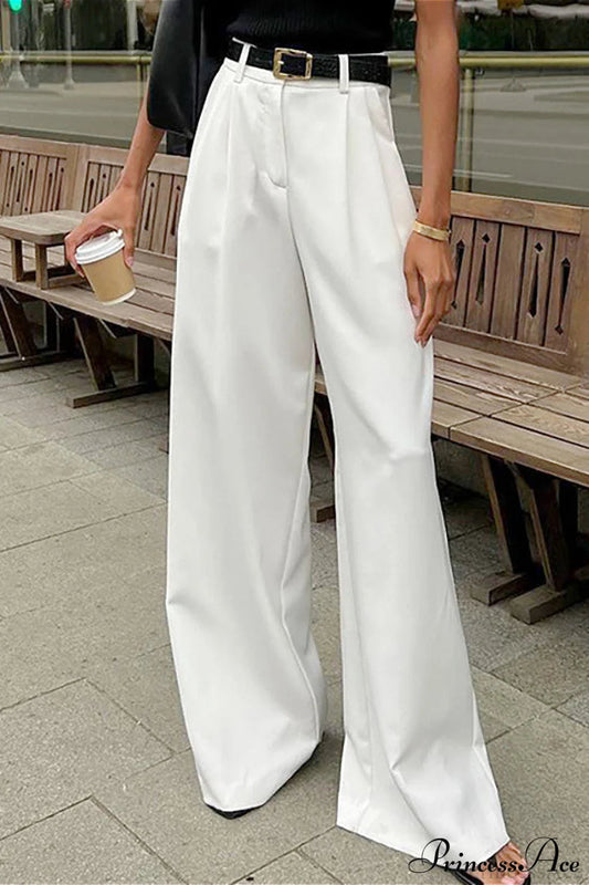 Elegant High Waist White Wide Leg Pants