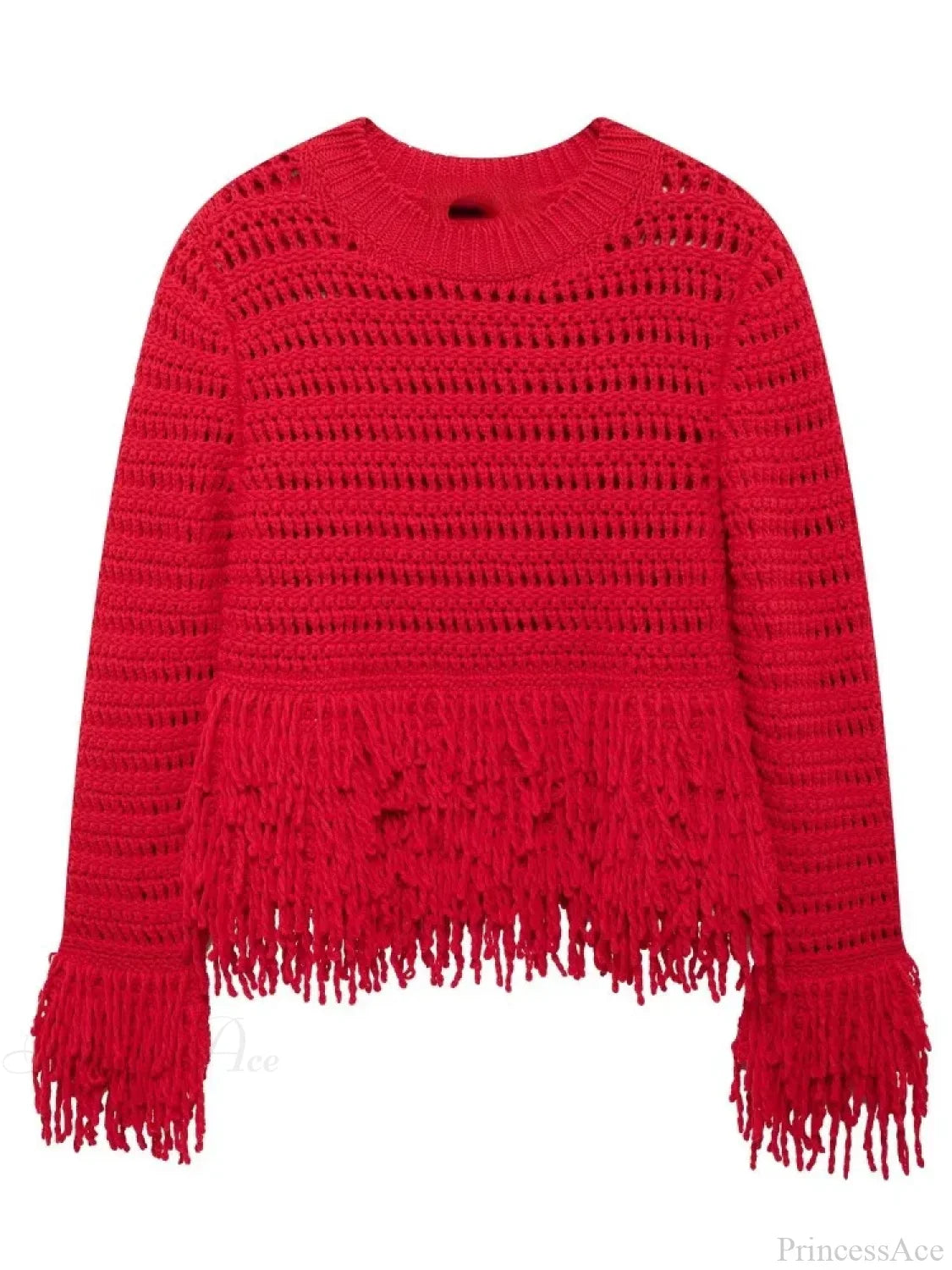 Elegant Hollow Out Sexy Long Sleeve O-Neck Red Christmas Sweater / S Sweaters-L