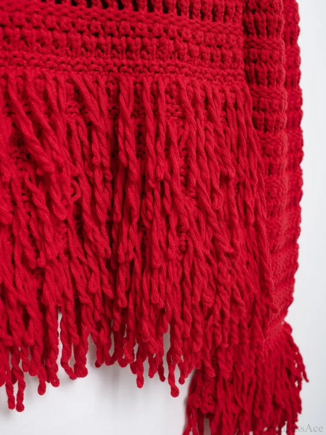 Elegant Hollow Out Sexy Long Sleeve O-Neck Red Christmas Sweater Sweaters-L