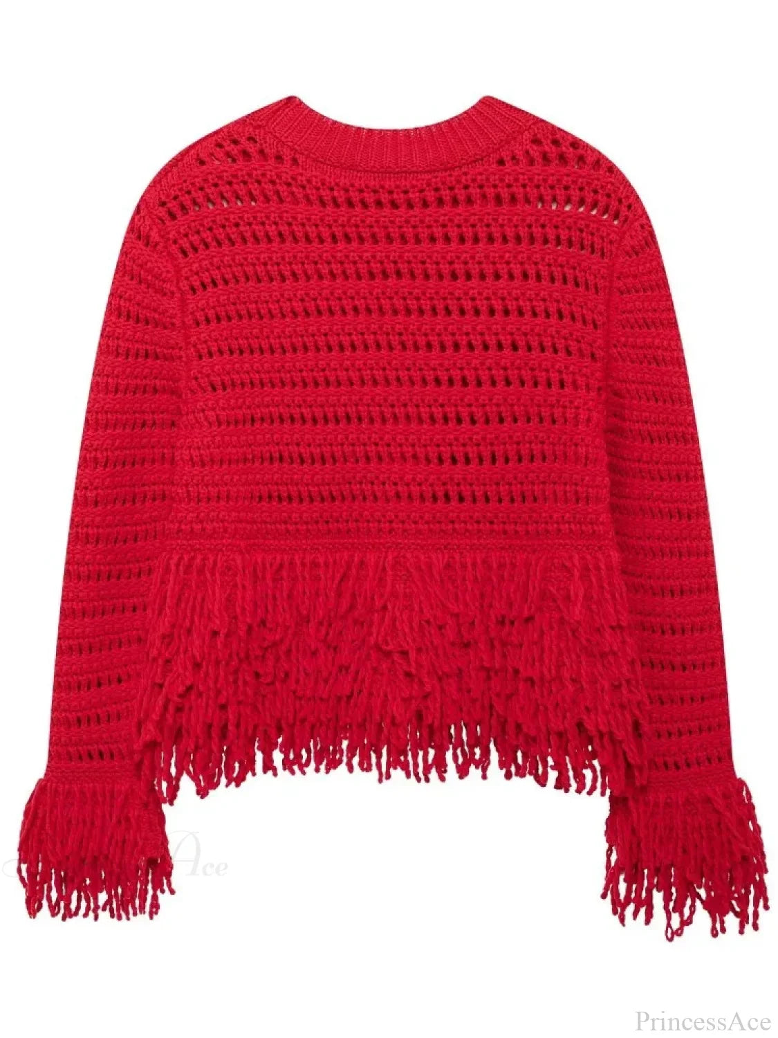 Elegant Hollow Out Sexy Long Sleeve O-Neck Red Christmas Sweater Sweaters-L