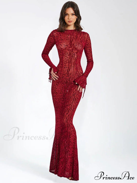 Elegant Red Striped Flare Christmas Dress