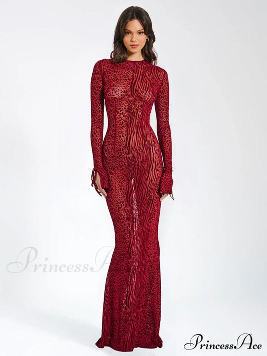 Elegant Red Striped Flare Christmas Dress