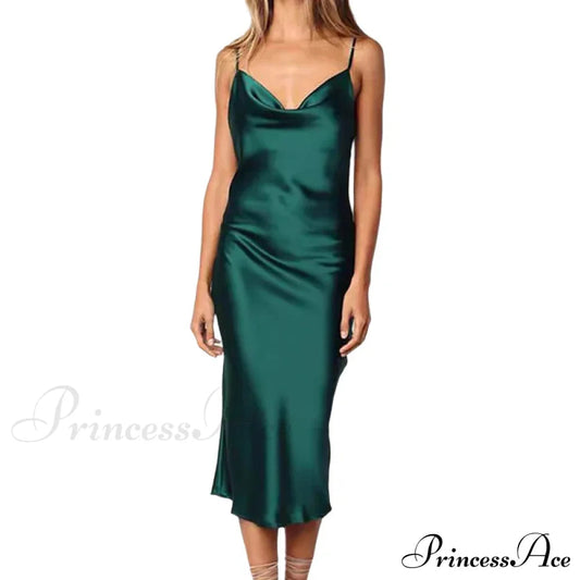 Elegant Satin Long Dresses Green Party Sexy Evening Backless Summer Christmas Party Dress