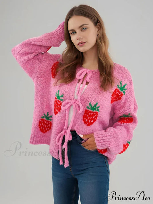 Embroidery Heart Lace-up Cardigan