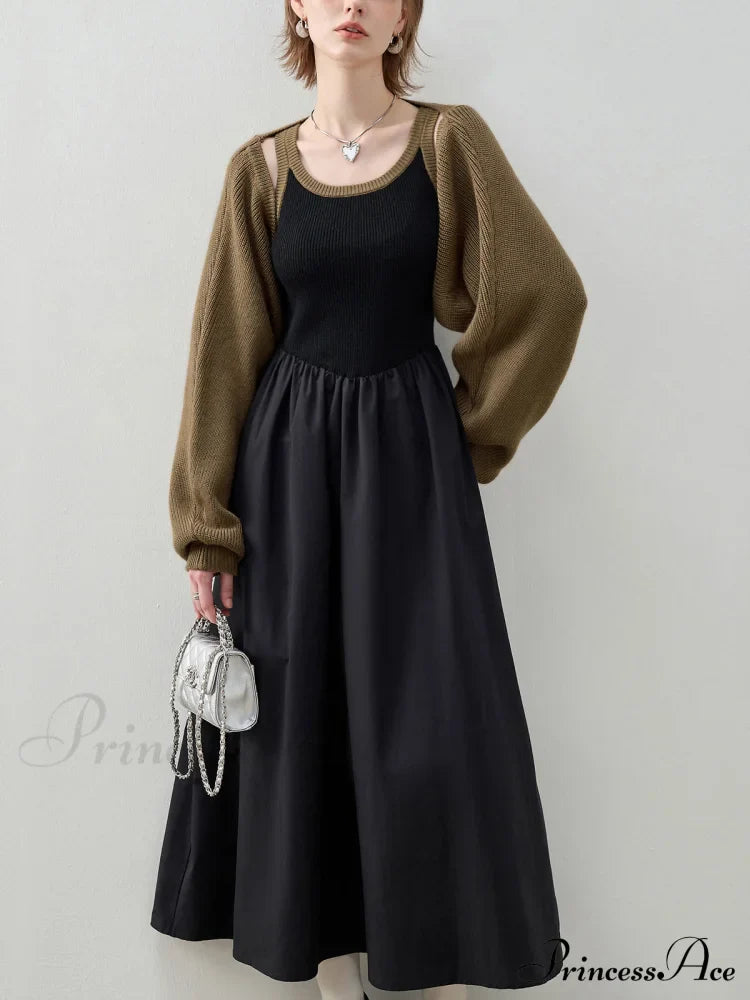 Essential Two Piece Trendy Bolero Long Sweater Dress Sweaters-L