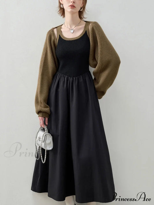 Essential Two Piece Trendy Bolero Long Sweater Dress Sweaters-L