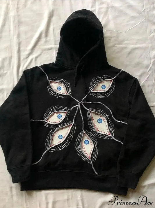 Evil Eye Patterned Dark Gothic Hip Hop Hoodie
