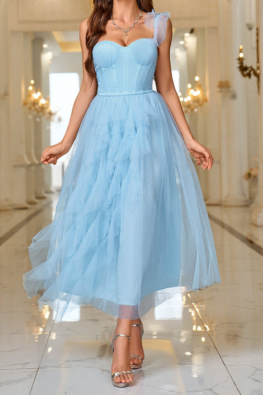 Layered Sheer Panel Sleeveless Cocktail Dress