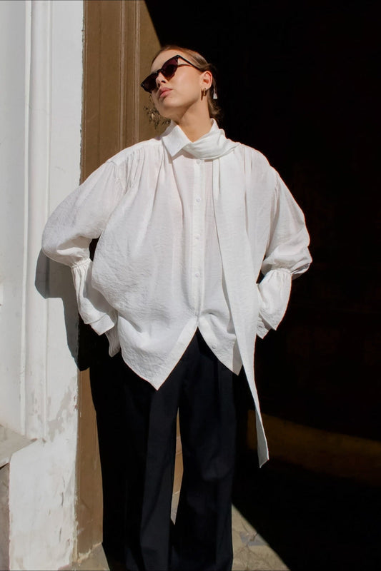 Crepe Tie Front Loose Fit Bloshope