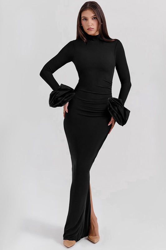Elegant Designer Puff Sleeve Maxi Dress