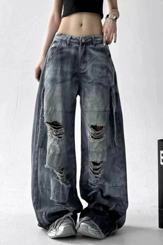 Tie Dye Ripped Wide Leg Jeans