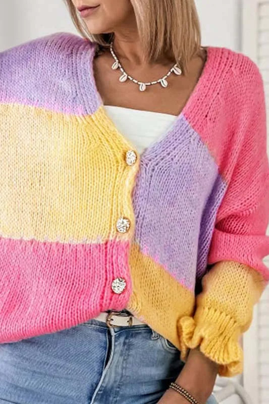Colorblock Knit V-Neck Cardigan