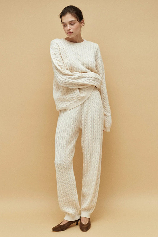 Solid Cable Knit Cozy Cuffed Ankle Pants