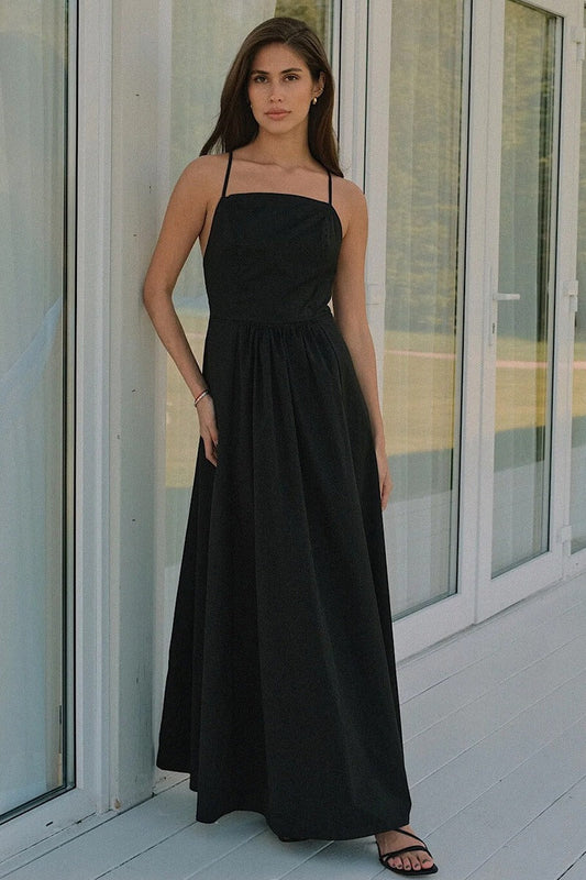 Cotton Sleeveless Backless Tie Maxi Dress