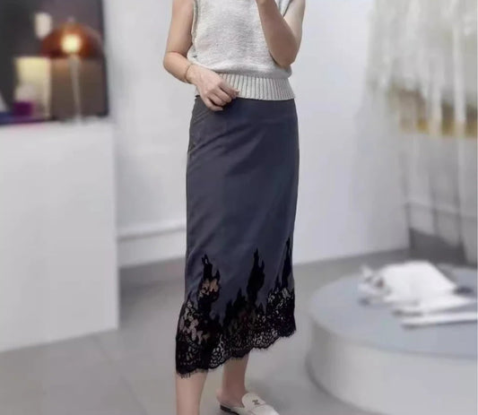 High-Quality Skirt with Lace Unique Design for Office Ladies