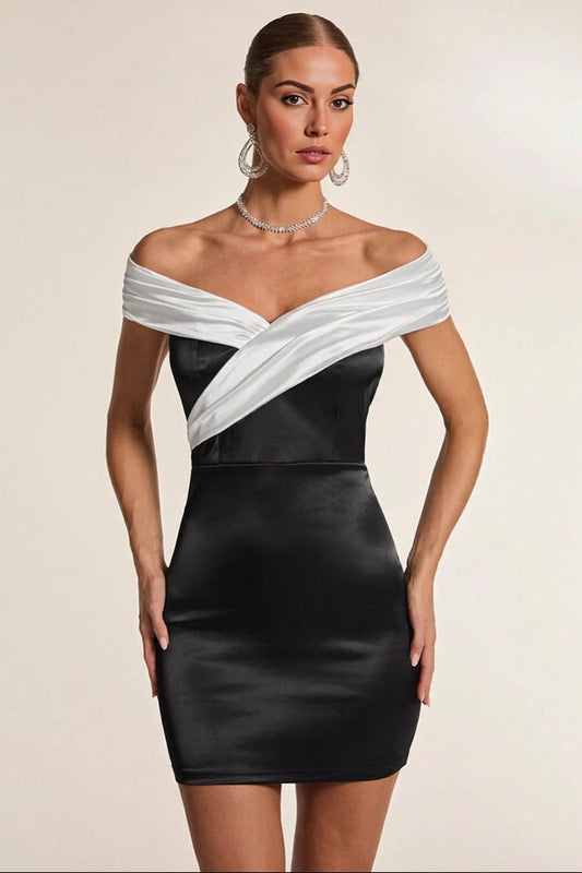 Black White Off Shoulder Party Dress