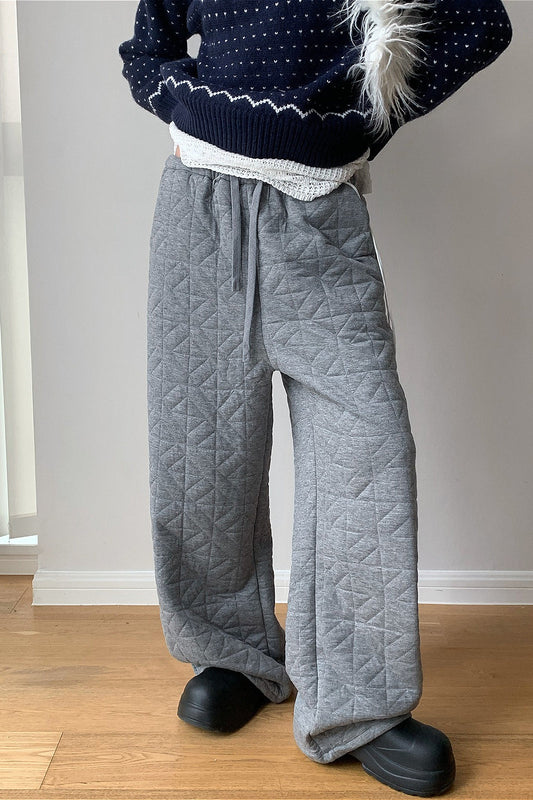 Solid Diamond Quilted Thickened Drawstring Thermal Pants